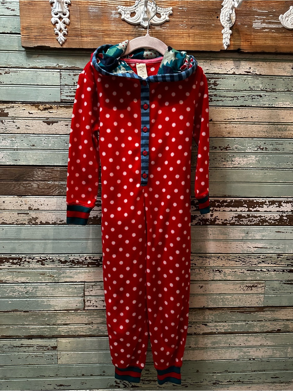 Matilda Jane Bear Hood Children’s Red Polka Dot Pajama Onesie Pajama Outfit